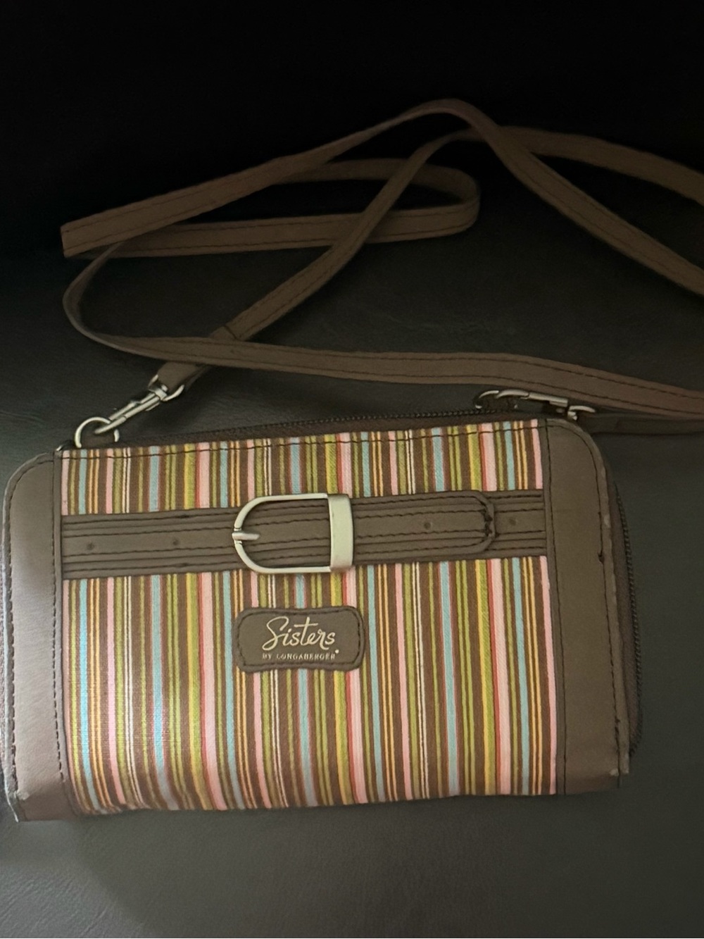Longaberger Sisters Brown Multicolor Striped Crossbody